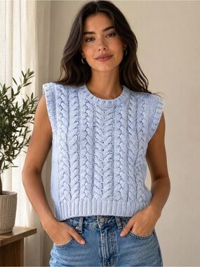 Talbots Pale Blue Cable Knit Sweater Vest